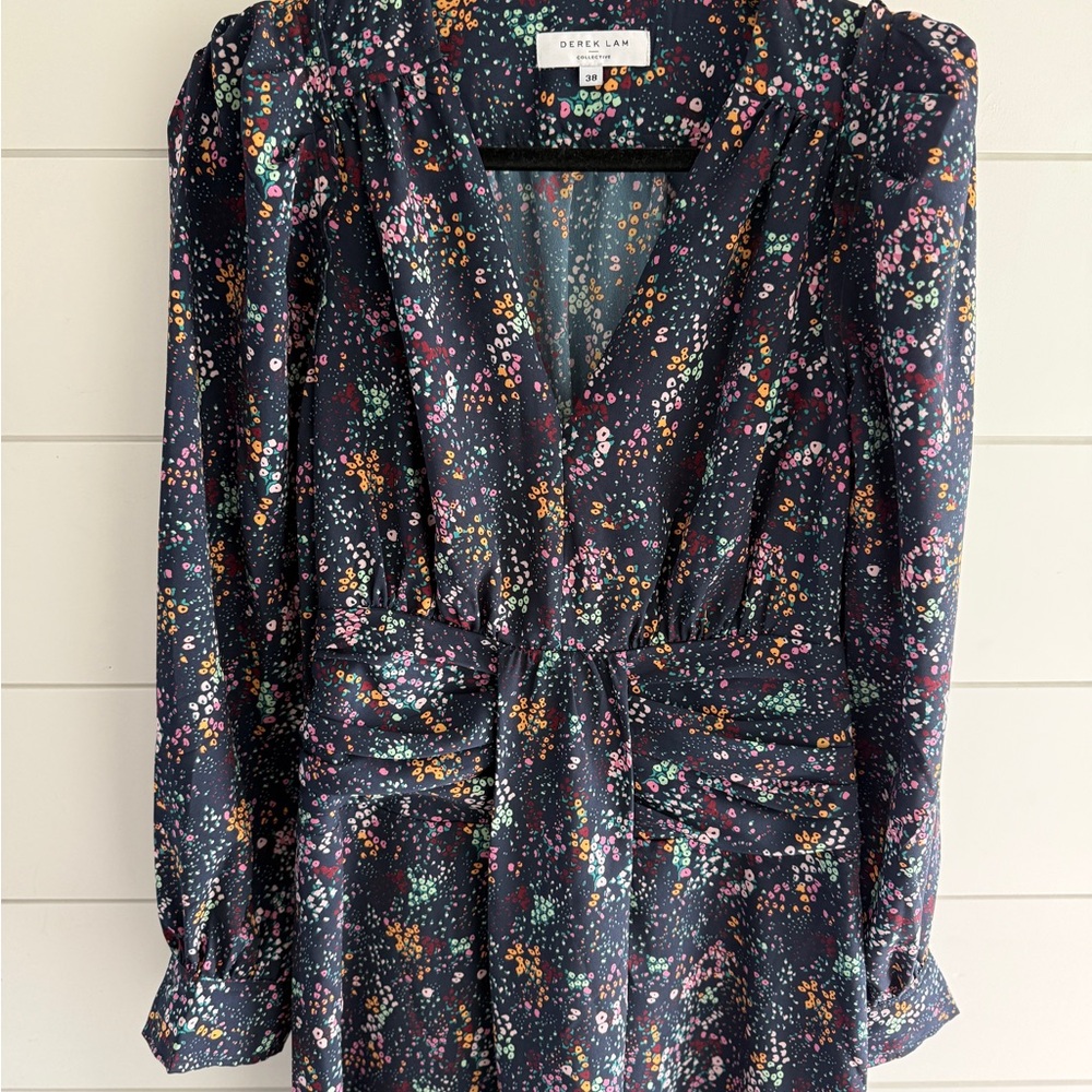 Derek Lam Navy Blue Floral Midi Dress, Size 38 (US size 8) - Picture 2 of 11